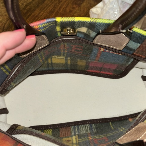 Vintage Dooney & Bourke Madras Ladybug Picnic Patchwork Plaid Handbag - Picture 11 of 15